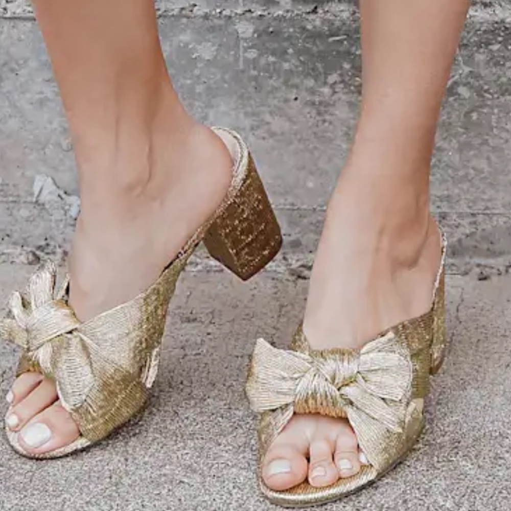 Lulu's Rose Gold Bow Mules